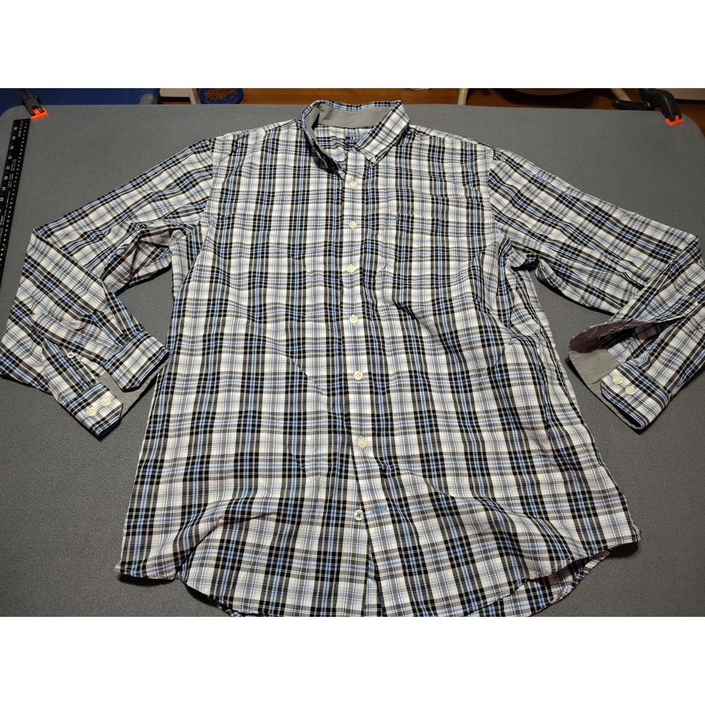 IZOD Shirt Men XLT Blue Plaid Long Sleeve Button Down Preppy College Work Office